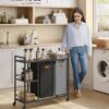 VASAGLE Wäschekorb 2‑Fächer mit Rollen, 100 L, abnehmbare Taschen