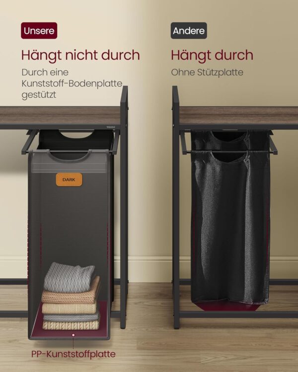 VASAGLE Wäschekorb 2‑Fächer mit Rollen, 100 L, abnehmbare Taschen