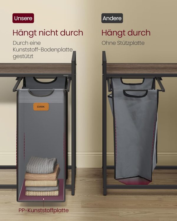 VASAGLE Wäschekorb 3‑fach 100 L Rollen & Ablage – kompakter Wäschesortierer