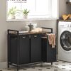 VASAGLE Wäschekorb 3‑Fach Metallrahmen abnehmbarer Oxford‑Beutel 40 L tintenschwarz‑vintagebraun