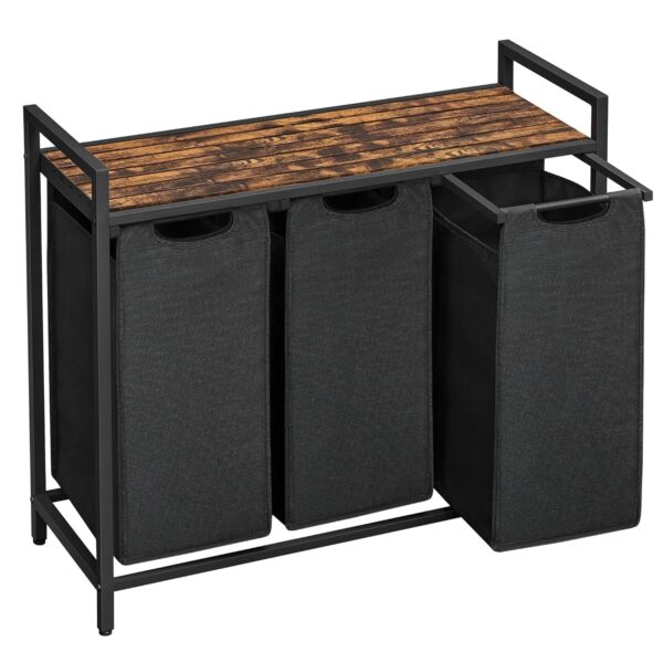 VASAGLE Wäschekorb 3‑Fach Metallrahmen abnehmbarer Oxford‑Beutel 40 L tintenschwarz‑vintagebraun